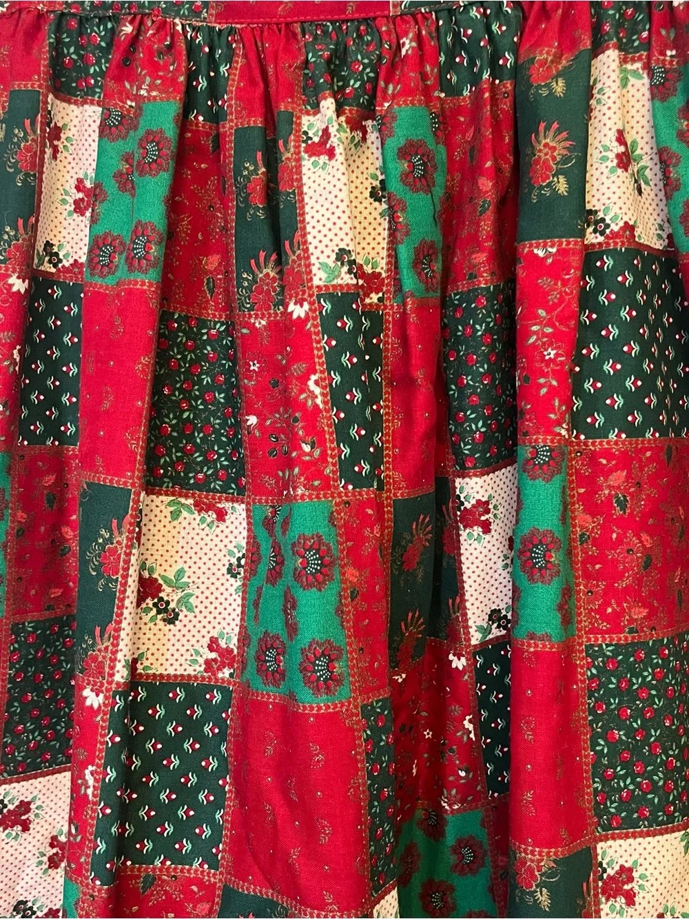 Vintage Sweater Loft Women's Red & Green Patchwork Skirt Pockets Handmade Look